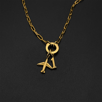 Bracelet chaîne trombone en acier inoxydable plaqué or 14 carats pour femme avec pendentif breloque avion numéro 1, bijoux Emanco