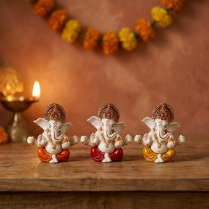Statue de Ganesh Mukut multicolore artisanale Nirmala |   Idole traditionnelle du dieu Ganesha en résine colorée |   Tableau religieux indien - Product Image 5