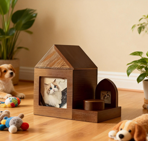 Urne Cinerarie per Animali Domestici Cani Gatti, Contenitori Sigillati a Prova di Umidità a Forma di Casetta, Espositore Commemorativo in Legno Massello per Ceneri di Animali - Product Image 3