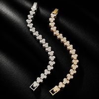 Bracelet à maillons triangulaires en alliage, style hip-hop, entièrement serti de strass, bijoux tendance pour hommes