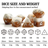 Ensemble complet de 7 dés polyédriques en résine scintillante marron et blanc de qualité supérieure pour collectionneurs de jeux de société