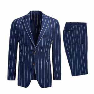 Nuovo Arrivo: <span class=keywords><strong>Blazer</strong></span> da <span class=keywords><strong>Uomo</strong></span> a Righe <span class=keywords><strong>Blu</strong></span> con Risvolto a Doppio Bottone, Smoking da Sposo per Matrimoni e Feste, Terno Masculino 2 Pezzi - Product Image 4