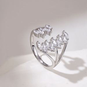 Dylam Special Design 925 Sterling <b>Silver</b> Rhodium Plated Baguette Eternity Multiple Marquise 5A Cubic Zirconia Open <b>Adjust</b> <b>Rings</b> - Product Image 6