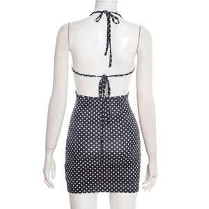 Viviblook J26DS002 Vestido de verano para mujer, vestido sexy de lunares con cuello halter y espalda descubierta, minivestido informal para fiesta - Product Image 5