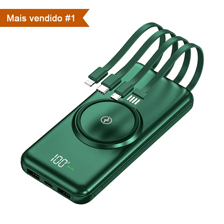 Banco de energía inalámbrico 20000mAh con cable de carga Powerbank cargador portátil batería externa para iPhone 15 cargador Porttil