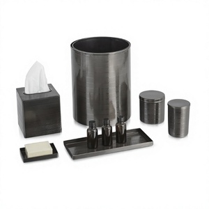Black Meta 6 Pcs Bathroom Accessories Set With Tissue Holder Soap Dish Trash Can <b>Vanity</b> <b>Tray</b> for Bathroom Counter Top Decor - Product Image 1