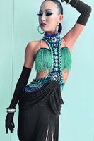 Robe de danse latine Vennystyle, franges perlées, design en strass, sur mesure, performance de danse de salon, costume de compétition une pièce