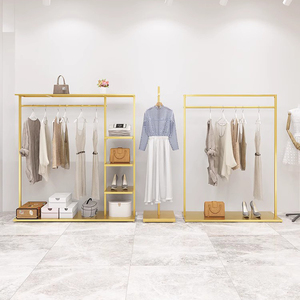 Bán Buôn Nữ Quần Áo May Mặc Giá Thép Không Gỉ Mạ Điện Đánh Bóng Vàng 3 Tier Quần Áo Hiển Thị Bảng - Product Image 2