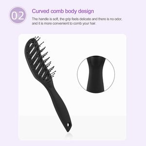Cepillo para el cabello con mango de plástico y logotipo personalizado, diseño hueco con ventilación curva, peine para masaje del cuero cabelludo con cerdas de nailon, cepillo desenredante - Product Image 4