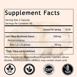 Cápsulas de Melena de León en 120 Cápsulas para el Bienestar General con Beta Glucanos Verificados, Apoya la Salud Cognitiva, Digestiva y del Estado de Ánimo - Product Image 2