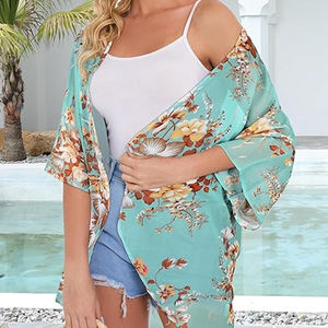 Cardigan <span class=keywords><strong>Kimono</strong></span> con stampa floreale OEM Factory da <span class=keywords><strong>donna</strong></span> con stampa floreale stile Casual Top Cardigan - Product Image 4