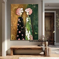 Peinture à l'huile texturée abstraite moderne faite à la main sur mesure, deux femmes, art mural floral pour filles, décoration élégante pour salon