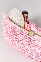Sac de rangement pour peignes à cheveux personnalisés, essentiels de beauté pour les voyages, pochette en crochet pour soins de la peau, pochette tissée beige naturel doux, organiseur
