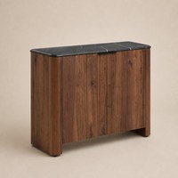 Buffet en bois avec surface en marbre noir, armoire de rangement, console à 2 portes, meuble d'entrée pour salon