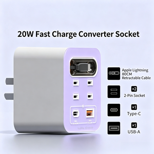 Convertisseur de charge rapide YuHe Group 20W, 2 prises AC, 1 USB-C, 1 USB-A, câble rétractable intégré, design minimaliste - Product Image 5