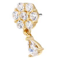 Métal éternel 14K or jaune massif 5A pavé goutte de larme balancent nombril et oreille Piercing nez bijoux sans fil pousser dans les extrémités hauts