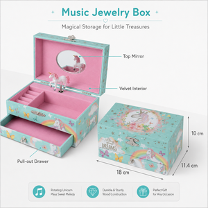Unicorn/Ballerina Print Musical Jewelry Box with Drawer Mirror and Spinning Figurine Jewelry Storage Box for <b>Rings</b> necklace - Product Image 4