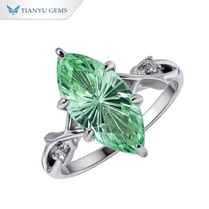 Tianyu Gems 10K14K18K Marquise Cut Light Green Gemstone <b>Ring</b> Twisted Split Shank Side round Stone Engagement <b>Statement</b> Jewelry - Product Image 1