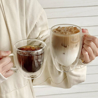 Mug en verre à double paroi personnalisable OEM ODM, isolé thermiquement, en borosilicate, anti-brûlure, tasse à café transparente