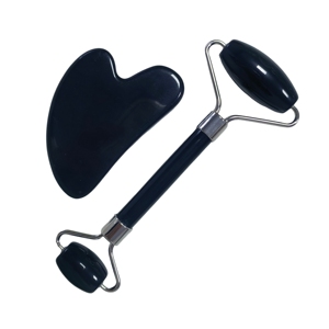 Kit de cuidado de la piel con piedra obsidiana que incluye rodillo facial y tabla Gua Sha para relajar los músculos, lifting y uso diario en el hogar como spa de belleza. - Product Image 3