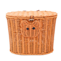 Panier arrière minimaliste en rotin PP pour trottinettes électriques avec couvercle, anti-poussière, avec barre en acier renforcée, rangement pour siège arrière