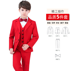 Ensemble de costume rouge pour enfants robe de garçon version coréenne performance décontractée fleur enfant petit costume <span class=keywords><strong>manteau</strong></span> costumes de garçon - Product Image 2
