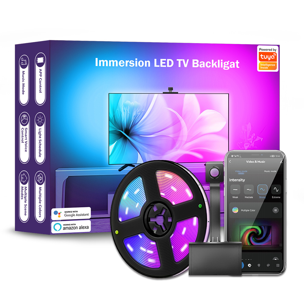 LED TV <strong>Backlight</strong> <strong>Sync</strong> 55-65" TVs RGBICW Wi-Fi Light Strings <strong>Camera</strong> 4 Colors Black PCB IP65 Outdoor Use Voice APP Control
