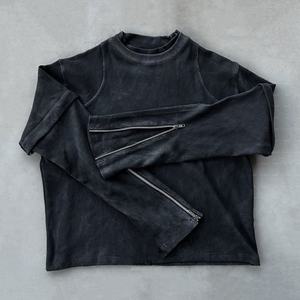 เสื้อยืดคอกลมแขนยาวสองชั้นแบบยูนิเซ็กซ์  ผ้าวอฟเฟิลเนื้อนุ่มสไตล์วินเทจ ล้างสีแบบแอซิดวอช  เสื้อครอปแขนยาวสำหรับผู้ชาย - Product Image 1