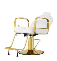 Fauteuil de Barbier Hydraulique avec Cadre Doré Électroplaqué, Coutures Verticales, Chaise de Coiffure Professionnelle avec Appuie-tête Réglable, Charge Maximale 150KG