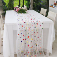 Chemin de table brodé en maille marguerite pour fêtes à domicile et jours fériés, en tissu gaze rustique écologique
