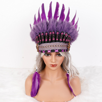 Serre-tête ajustable en plumes naturelles, fait main, style indien, accessoire de costume pour fête à thème et scène