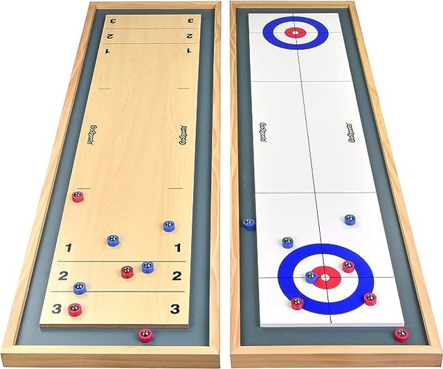 2 in 1 Board Game Shuffleboard and Curling Mini Tabletop Bocce Game Set for Family Fun