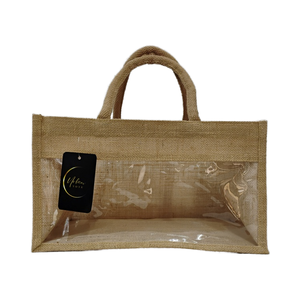 ถุงของขวัญแฟชั่นปอกระเจาธรรมชาติเป็นมิตรกับสิ่งแวดล้อมพร้อมวัสดุพีวีซีโปร่งใสผลิตในอินเดีย - Product Image 1
