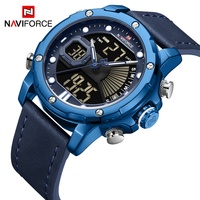 Jam Tangan Naviforce 9172 untuk Pria, Arloji Kulit Quartz LCD Digital, Jam Tangan Olahraga, Relogio Masculino