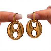 Boucles d'oreilles clous pour femme, motif mystère métallique creux en forme de grain de café, color block, en acier inoxydable plaqué or véritable 18 carats, tendance