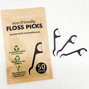 Biểu tượng tùy chỉnh nhựa miễn phí sinh thái thân thiện dùng một lần tăm xỉa nha khoa Pick 50 Picks chăm sóc răng miệng tăm xỉa răng