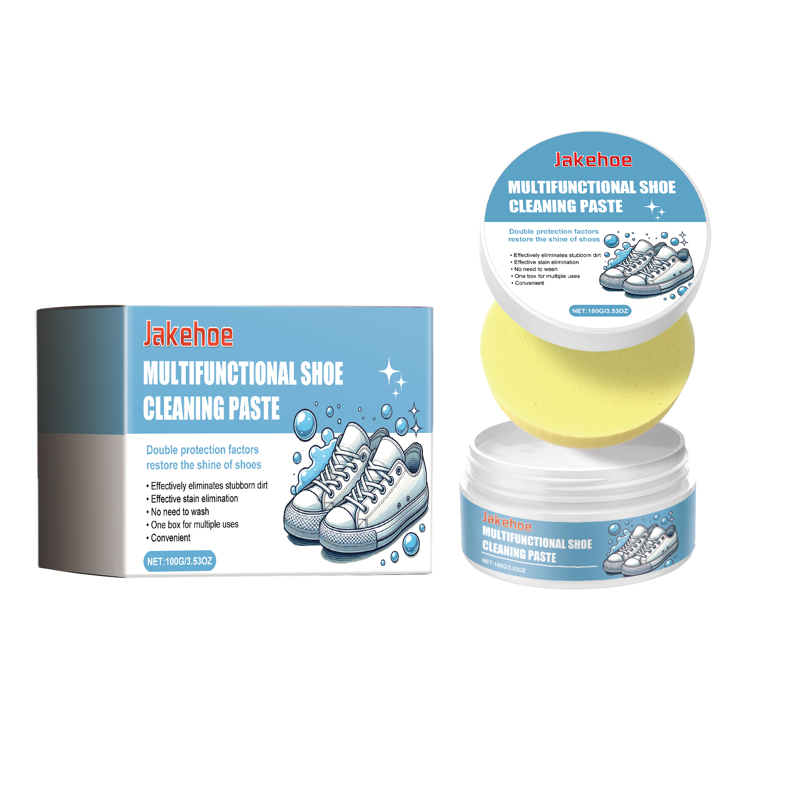 Jakehoe Small White Sneakers Multi-Functional No-Wash Upper Cleaning Cream Removes Stains with Yellow Edge Shoe Care Kit