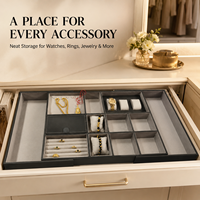 Plateau à bijoux carré en cuir fait main de luxe, personnalisé, de haute qualité, pour tiroir de garde-robe, boîte de rangement et présentoir à bijoux haut de gamme