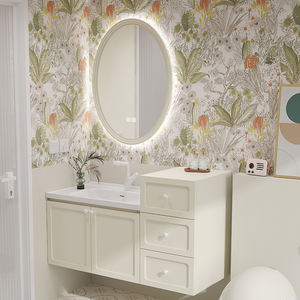 Vente en gros de comptoir de luxe en ardoise et en roche Meuble-lavabo mural étanche <span class=keywords><strong>sous</strong></span> l'évier Armoires de salle de bain en bois massif véritable - Product Image 1
