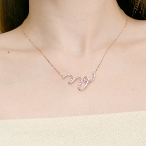 ชุดสร้อยคอเส้นโค้งใหม่ล่าสุดสร้อยคอประดับเพชรสีชมพูแซฟไฟร์ประกายเพชรธรรมชาติสร้อยคอจี้กุหลาบสีทอง18K - Product Image 5