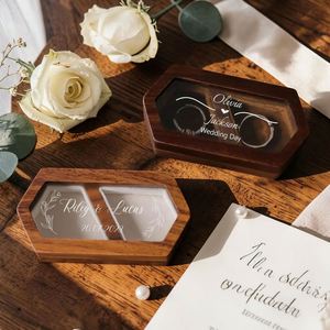 Personalized Walnut Wood Hexagon <b>Ring</b> Box with Glass Top Custom Name Date Engraved <b>Engagement</b> Wedding <b>Ring</b> <b>Holder</b> Keepsake Gift - Product Image 4