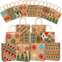Sacs cadeaux en papier kraft de Noël avec poignées, 24 pièces, motifs de Noël assortis pour les fêtes, les cadeaux et les bonbons, vente en gros