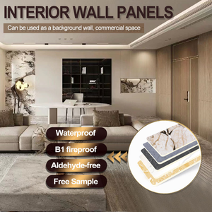 Pannello Murale in Fibra di Carbonio di Bambù Altamente Impermeabile con Superficie in Marmo Lucido e Impiallacciatura in Legno per l'Atrio - Product Image 6