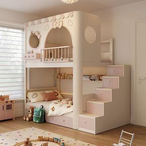 <span class=keywords><strong>Cama</strong></span> litera infantil de madera rosa con diseño de castillo de princesa, <span class=keywords><strong>cama</strong></span> litera colorida para niñas, juego de muebles infantiles - Product Image 2