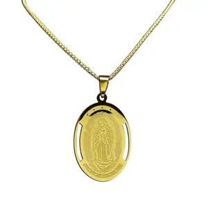 Neuer Jungfrau Maria-Medaillenanhänger Weiblicher Gläubiger Halskette Edelstahl oval Schmuck-Ornamen