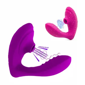 Mainan seks wanita 2 IN 1 alat pemijat hisap klitoris silikon getar Dildo G Spot Vibrator