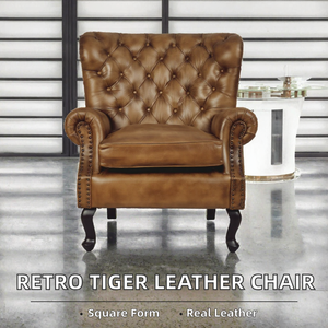 Fauteuil en cuir capitonné marron, fauteuil individuel, fauteuil d'appoint rétro pour salon, hôtel - Product Image 2