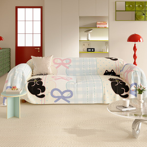 Little Black Cat With Bow Sofa <b>Cover</b> Printed Elastic <b>Stretch</b> Imitation Linen Pad Type Machine Wash Modular Sofa Slipcover - Product Image 1