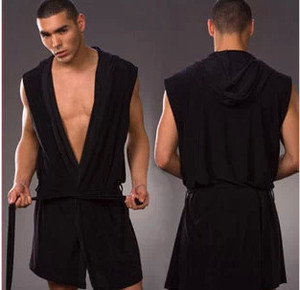 Peignoir d'été pour <span class=keywords><strong>homme</strong></span>, sexy, sans manches, à capuche, décontracté, style pyjama et chemise <span class=keywords><strong>de</strong></span> <span class=keywords><strong>nuit</strong></span> - Product Image 3