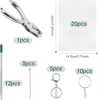 Kit de 53 pièces de film rétractable en plastique fait main pour loisirs créatifs, 20 porte-clés vierges, crayons de couleur, perforatrice, jouets de dessin pour enfants